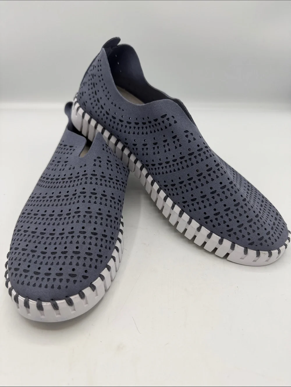 Ilse Jacobsen Gray Perforated Slip-On Loafers - Picture 1 of 8